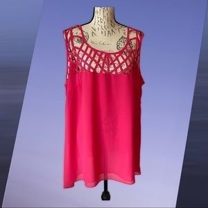 City Chic Tunic Blouse Size L  Fushia Pink Sheer